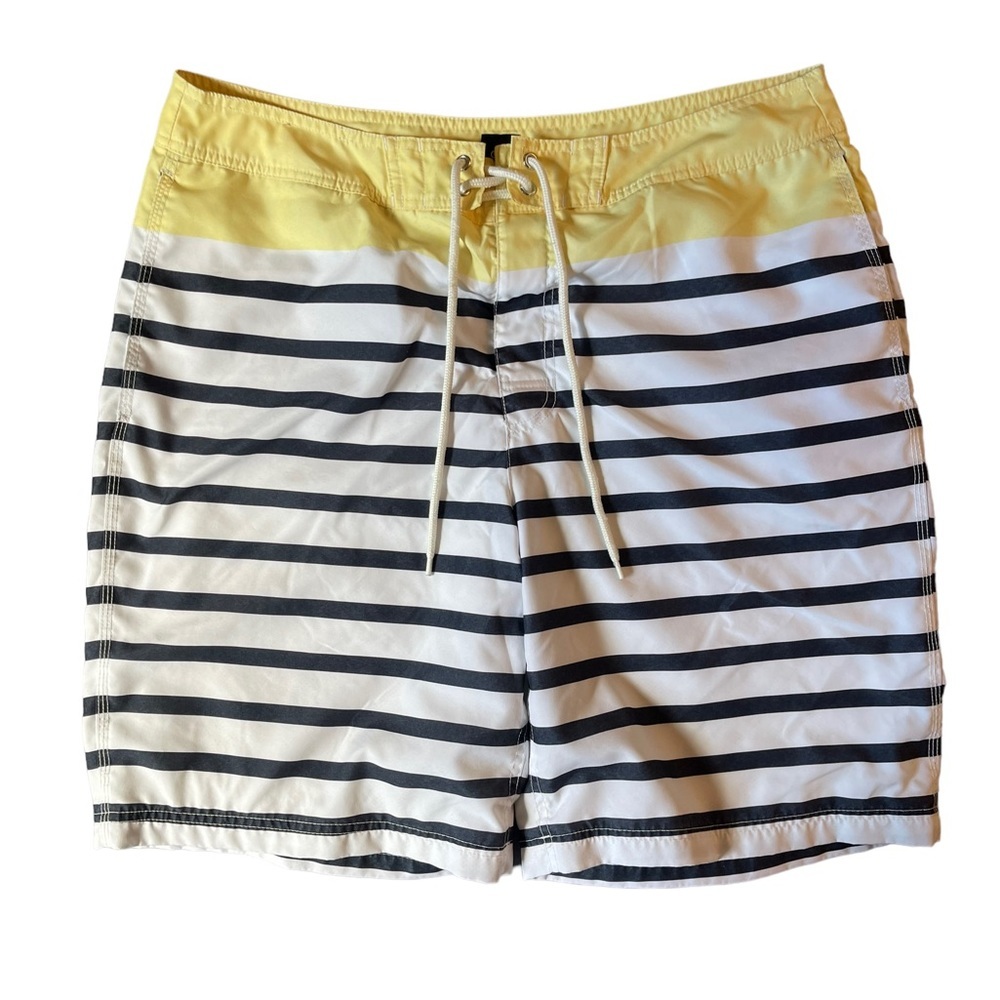 GAP Men’s Yellow Navy Blue Striped Swim Trunks Drawstring Mesh Lined Shorts Lrg